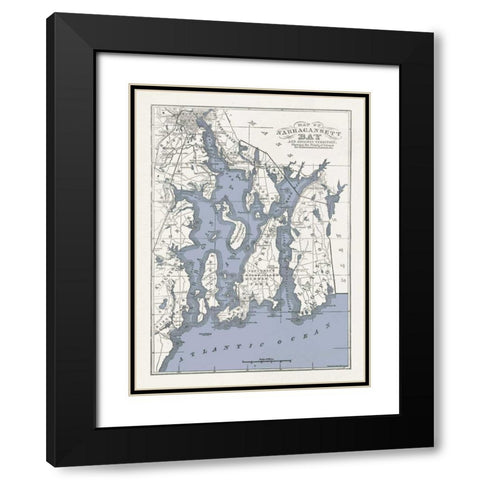 Narragansett Bay Map II Black Modern Wood Framed Art Print with Double Matting by Wild Apple Portfolio