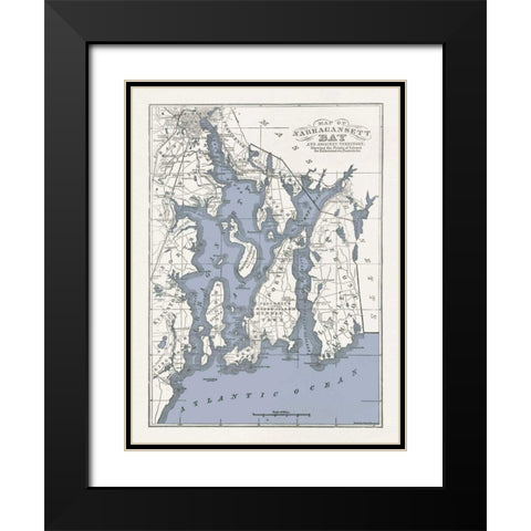 Narragansett Bay Map II Black Modern Wood Framed Art Print with Double Matting by Wild Apple Portfolio
