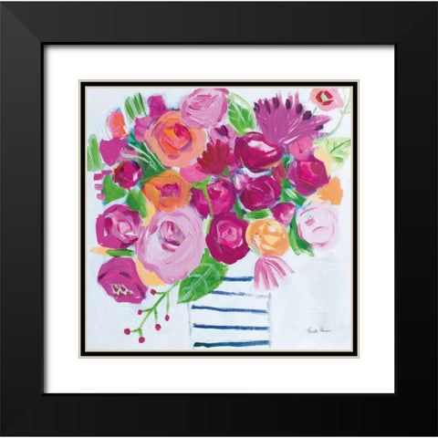 Pink Blossoms I Black Modern Wood Framed Art Print with Double Matting by Zaman, Farida