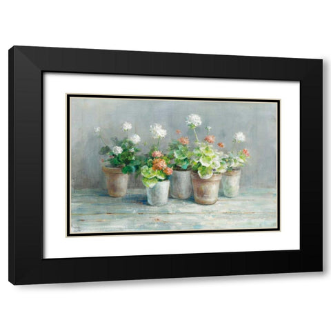 Farmhouse Geraniums Black Modern Wood Framed Art Print with Double Matting by Nai, Danhui