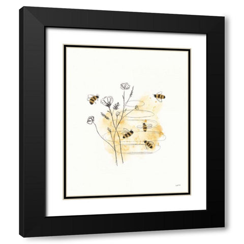 Bees and Botanicals I Black Modern Wood Framed Art Print with Double Matting by York, Leah