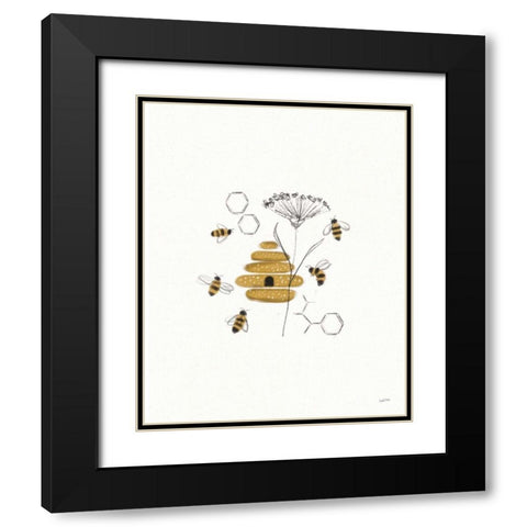 Bees and Botanicals II Black Modern Wood Framed Art Print with Double Matting by York, Leah