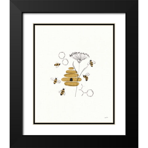Bees and Botanicals II Black Modern Wood Framed Art Print with Double Matting by York, Leah