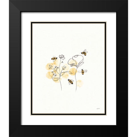 Bees and Botanicals III Black Modern Wood Framed Art Print with Double Matting by York, Leah