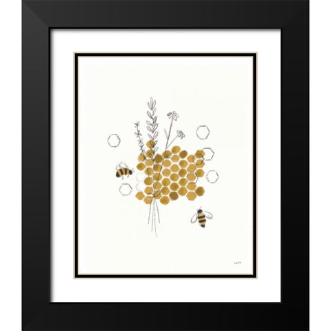 Bees and Botanicals IV Black Modern Wood Framed Art Print with Double Matting by York, Leah