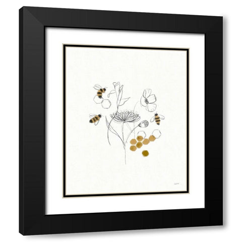Bees and Botanicals V Black Modern Wood Framed Art Print with Double Matting by York, Leah