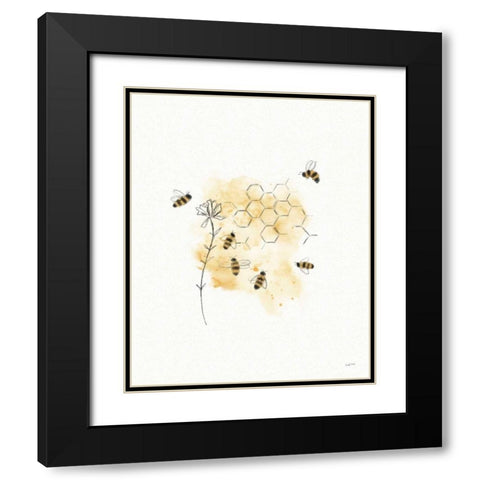 Bees and Botanicals VI Black Modern Wood Framed Art Print with Double Matting by York, Leah