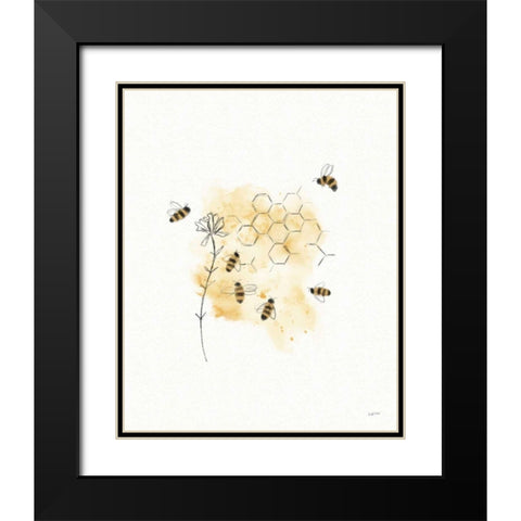 Bees and Botanicals VI Black Modern Wood Framed Art Print with Double Matting by York, Leah