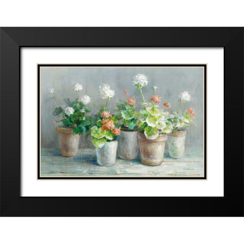 Farmhouse Geraniums Crop Black Modern Wood Framed Art Print with Double Matting by Nai, Danhui