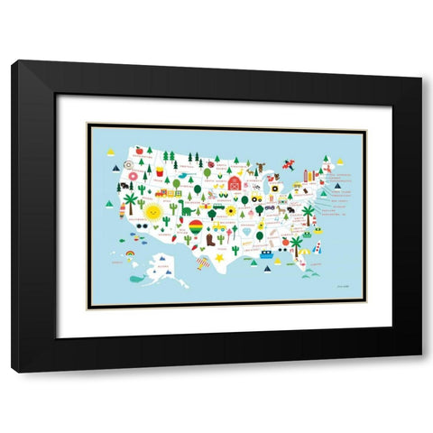 Fun USA Map Black Modern Wood Framed Art Print with Double Matting by Kelle, Ann