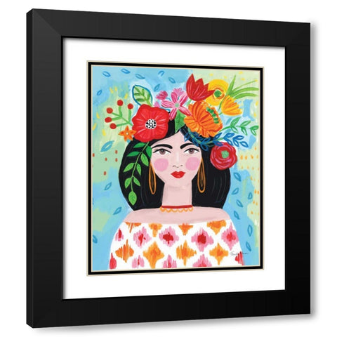 Boho Girl II Black Modern Wood Framed Art Print with Double Matting by Zaman, Farida