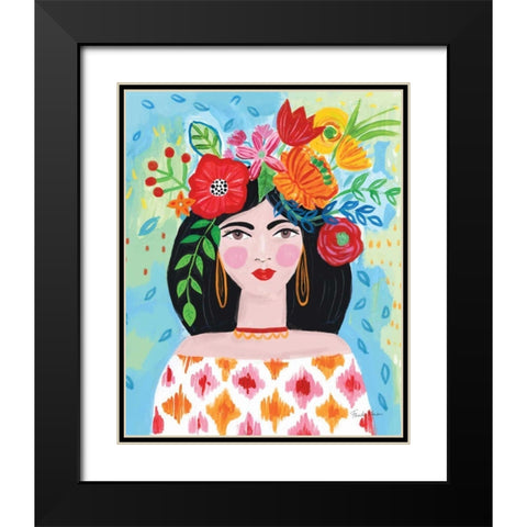 Boho Girl II Black Modern Wood Framed Art Print with Double Matting by Zaman, Farida