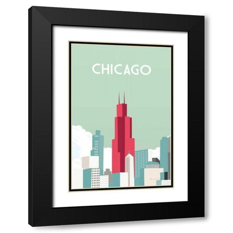 Chicago Black Modern Wood Framed Art Print with Double Matting by Escalante, Omar