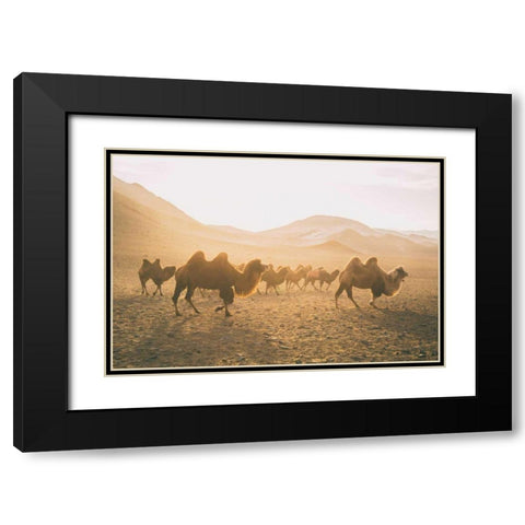 Camels on the Move Black Modern Wood Framed Art Print with Double Matting by Aledanda