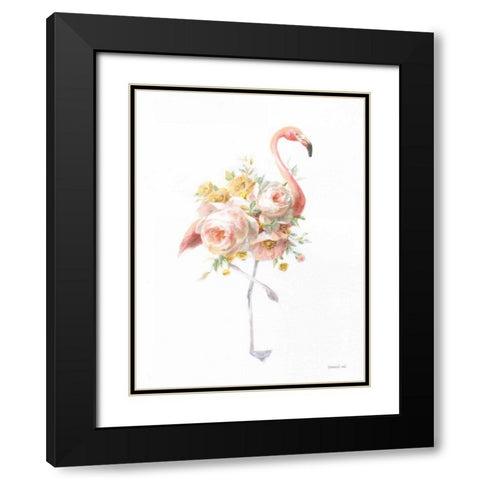 Floral Flamingo I Black Modern Wood Framed Art Print with Double Matting by Nai, Danhui