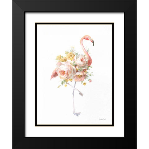 Floral Flamingo I Black Modern Wood Framed Art Print with Double Matting by Nai, Danhui