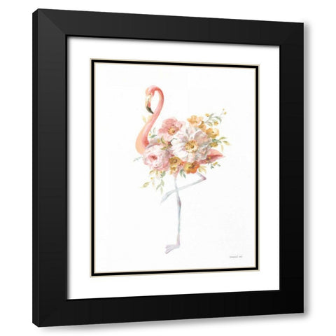 Floral Flamingo II Black Modern Wood Framed Art Print with Double Matting by Nai, Danhui