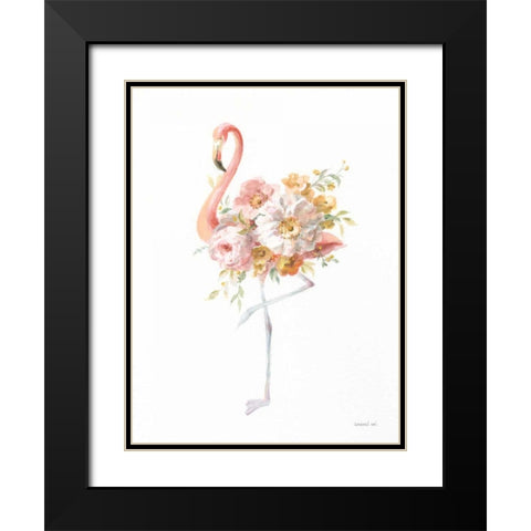 Floral Flamingo II Black Modern Wood Framed Art Print with Double Matting by Nai, Danhui