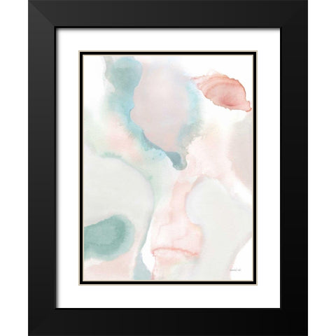 Sage and Pink Abstract I Black Modern Wood Framed Art Print with Double Matting by Nai, Danhui
