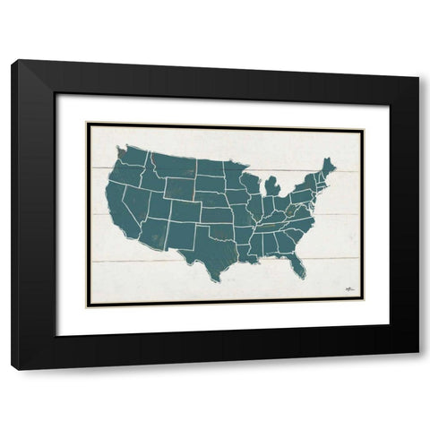 Peace and Lodge USA Map Black Modern Wood Framed Art Print with Double Matting by Penner, Janelle