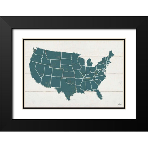 Peace and Lodge USA Map Black Modern Wood Framed Art Print with Double Matting by Penner, Janelle