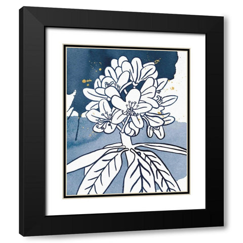 Indigo Blooms II Black Modern Wood Framed Art Print with Double Matting by Wild Apple Portfolio