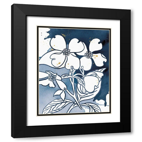 Indigo Blooms III Black Modern Wood Framed Art Print with Double Matting by Wild Apple Portfolio