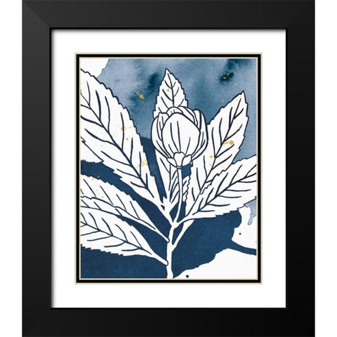 Indigo Blooms IV Black Modern Wood Framed Art Print with Double Matting by Wild Apple Portfolio