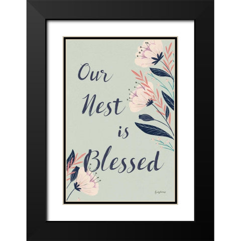Modern Floral II Mint Black Modern Wood Framed Art Print with Double Matting by Thorns, Becky