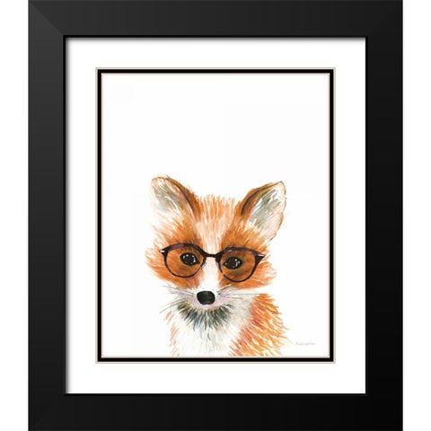 Fox in Glasses Black Modern Wood Framed Art Print with Double Matting by Charro, Mercedes Lopez