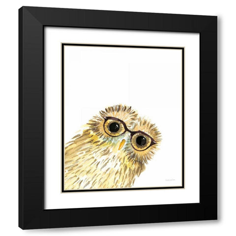 Owl in Glasses Black Modern Wood Framed Art Print with Double Matting by Charro, Mercedes Lopez