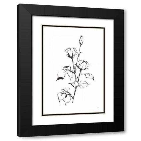 Line Rosebuds Black Modern Wood Framed Art Print with Double Matting by Paschke, Chris