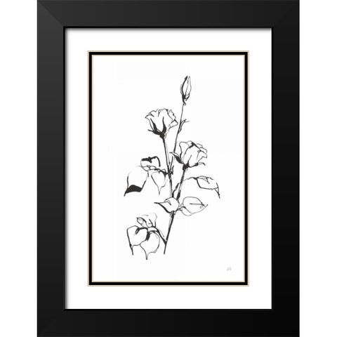 Line Rosebuds Black Modern Wood Framed Art Print with Double Matting by Paschke, Chris