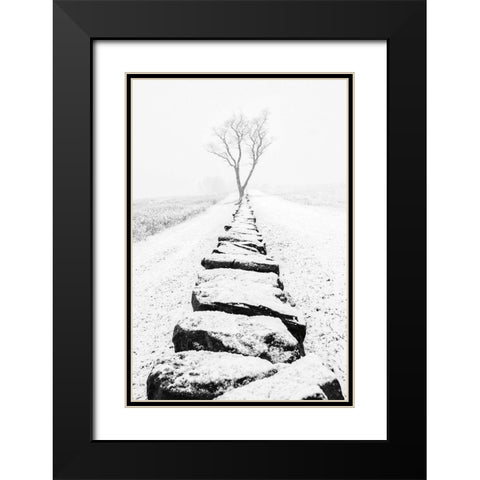 Snowy Stone Wall Black Modern Wood Framed Art Print with Double Matting by Aledanda