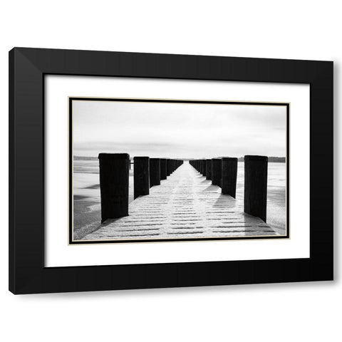 Winter Dock Black Modern Wood Framed Art Print with Double Matting by Aledanda