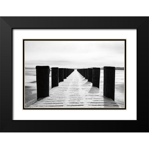 Winter Dock Black Modern Wood Framed Art Print with Double Matting by Aledanda