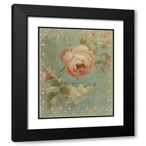 Rose on Sage Black Modern Wood Framed Art Print with Double Matting by Nai, Danhui