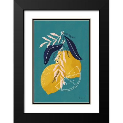 Lemons II Blue Black Modern Wood Framed Art Print with Double Matting by Thorns, Becky