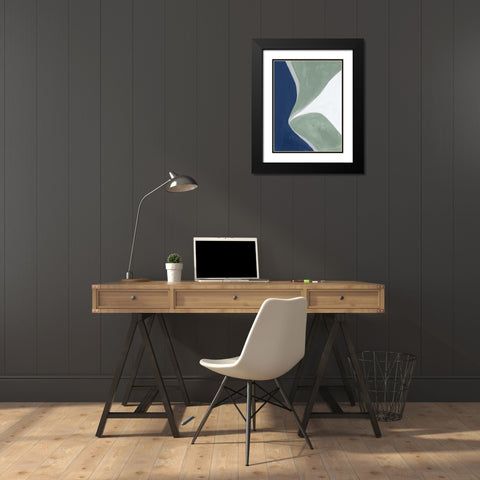 Blue Green Abstract III Black Modern Wood Framed Art Print with Double Matting by Nai, Danhui