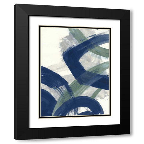 Navy Brushy Abstract I Black Modern Wood Framed Art Print with Double Matting by Nai, Danhui