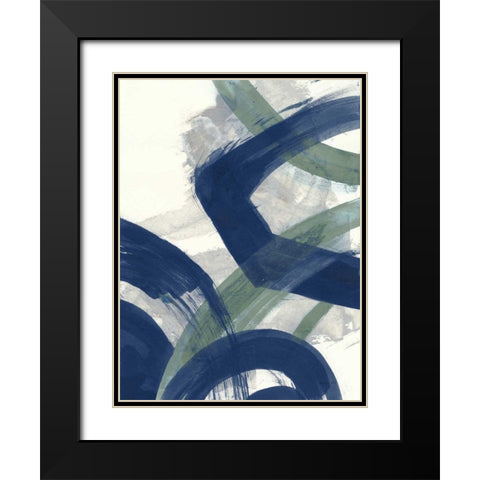 Navy Brushy Abstract I Black Modern Wood Framed Art Print with Double Matting by Nai, Danhui