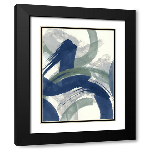 Navy Brushy Abstract II Black Modern Wood Framed Art Print with Double Matting by Nai, Danhui