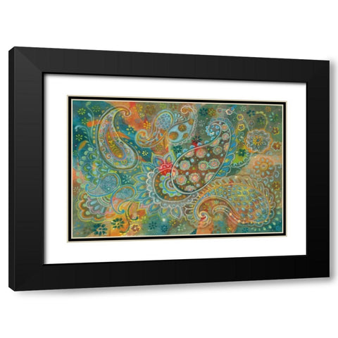 Floral Paisley Black Modern Wood Framed Art Print with Double Matting by Nai, Danhui