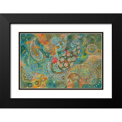 Floral Paisley Black Modern Wood Framed Art Print with Double Matting by Nai, Danhui