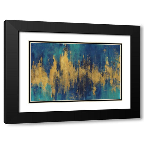 Blue and Gold Abstract Crop Black Modern Wood Framed Art Print with Double Matting by Nai, Danhui
