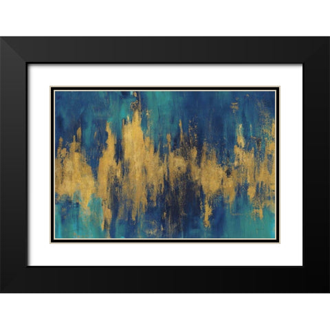 Blue and Gold Abstract Crop Black Modern Wood Framed Art Print with Double Matting by Nai, Danhui