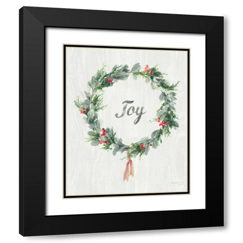 White and Bright Christmas Wreath I Black Modern Wood Framed Art Print with Double Matting by Nai, Danhui