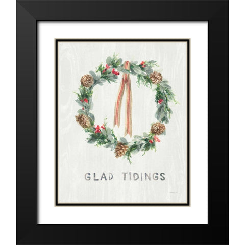 White and Bright Christmas Wreath II Black Modern Wood Framed Art Print with Double Matting by Nai, Danhui