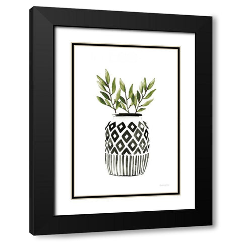 Geometric Vases II Green Black Modern Wood Framed Art Print with Double Matting by Charro, Mercedes Lopez