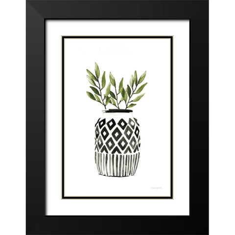 Geometric Vases II Green Black Modern Wood Framed Art Print with Double Matting by Charro, Mercedes Lopez